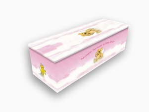 Child's pinkand teddy coffin from Paul J King