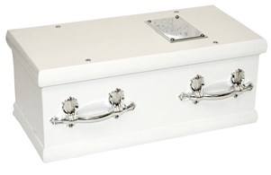 Child's white casket from Paul J King