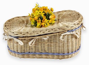 Child's willow blue coffin from Paul J King